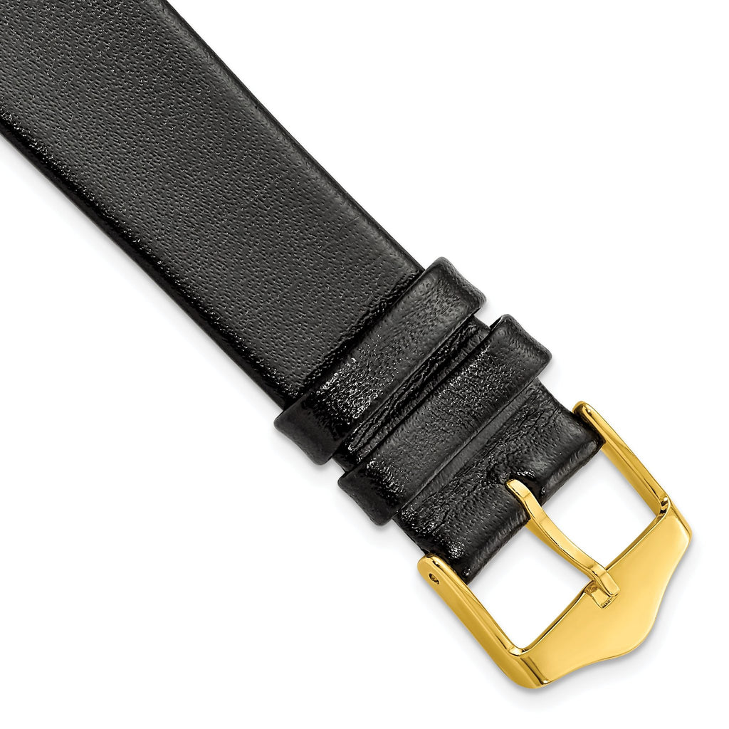 Smooth Flat Leather Watch Band in Black with Gold-Tone Buckle, 18mm