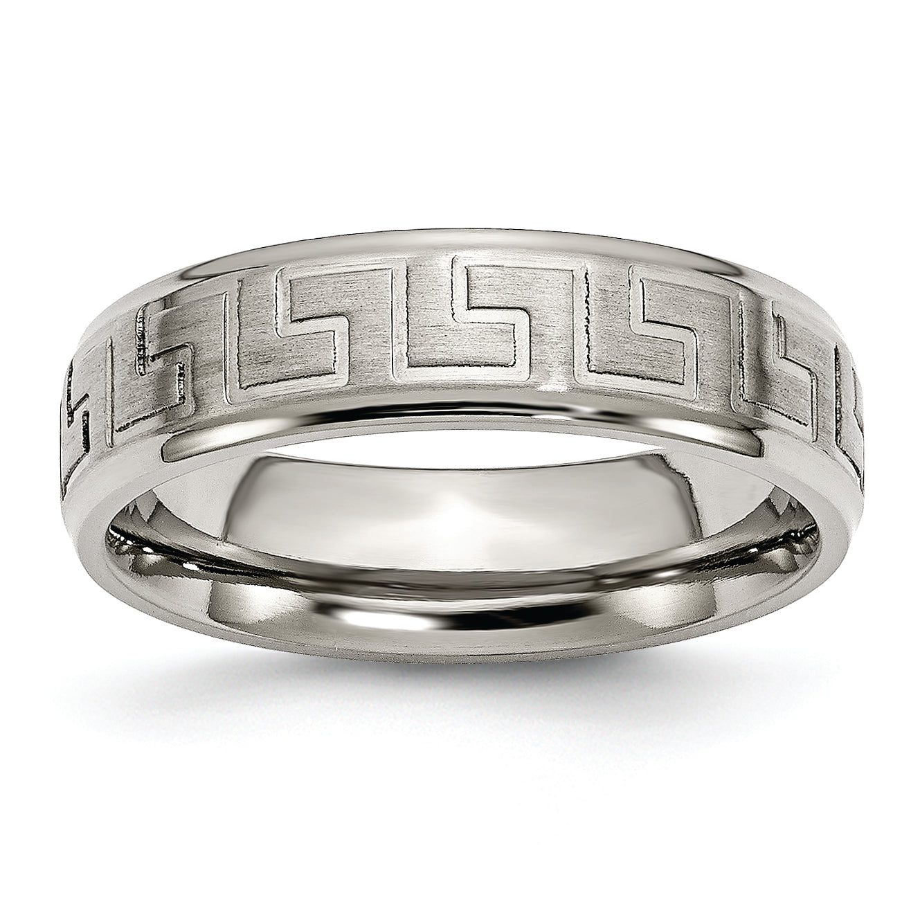 Titanium Ridged Edge Greek Key Design 6mm Satin/Polished Band Main image
