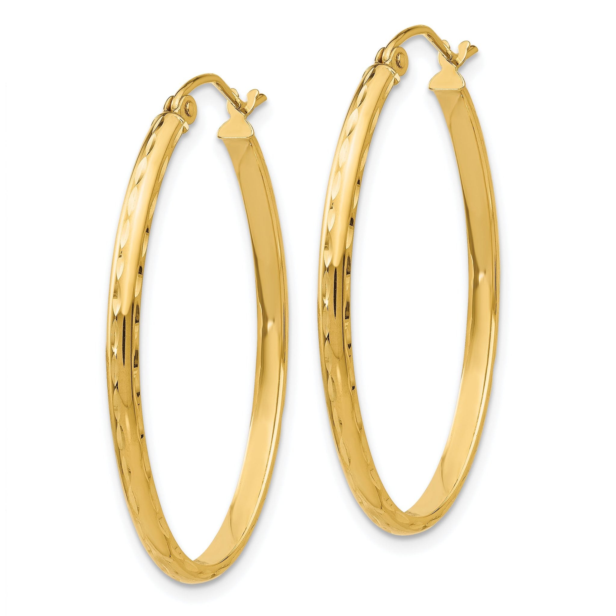 14k Lightweight Diamond-cut Oval Hoop Earrings Secondary image