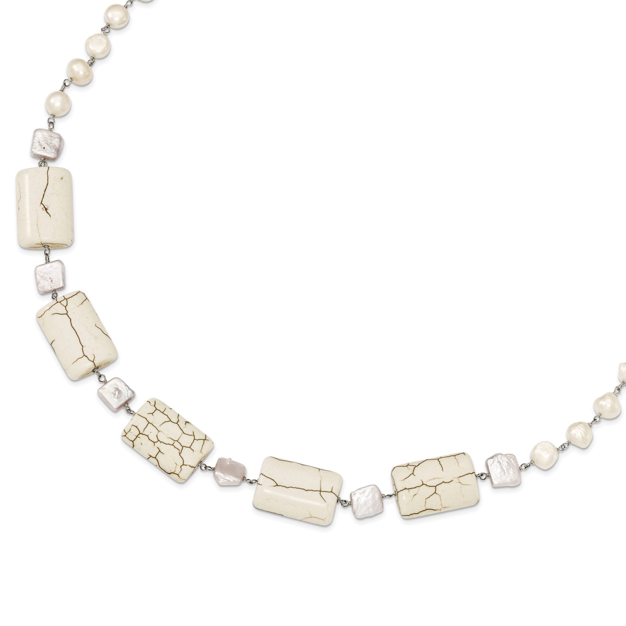 Sterling Silver Reconstructed Magnesite & FW Brown Cultured Pearl Neck Secondary image
