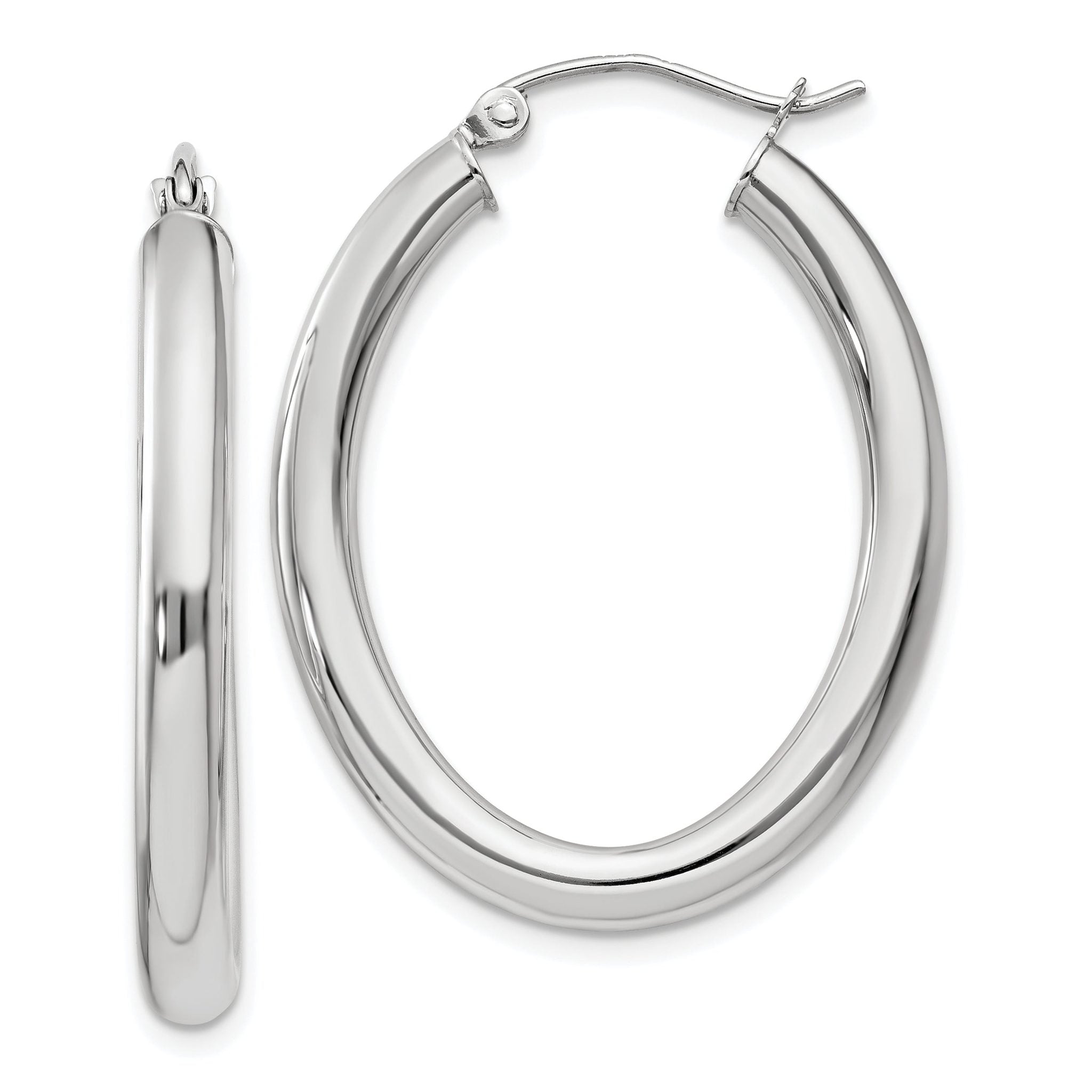 14k White Gold Polished 3.5mm Oval Tube Hoop Earrings Main image