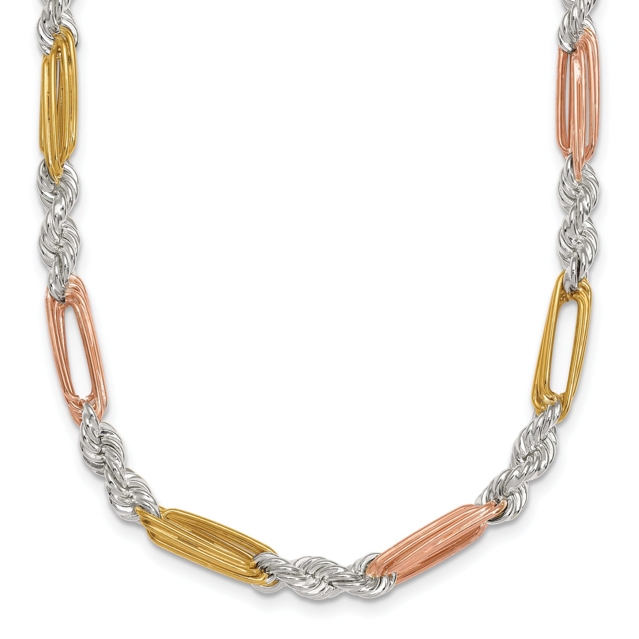Sterling Silver Rose-tone and Gold-tone Polished 4.5mm Figaro Rope 18 Inch Necklace Main image