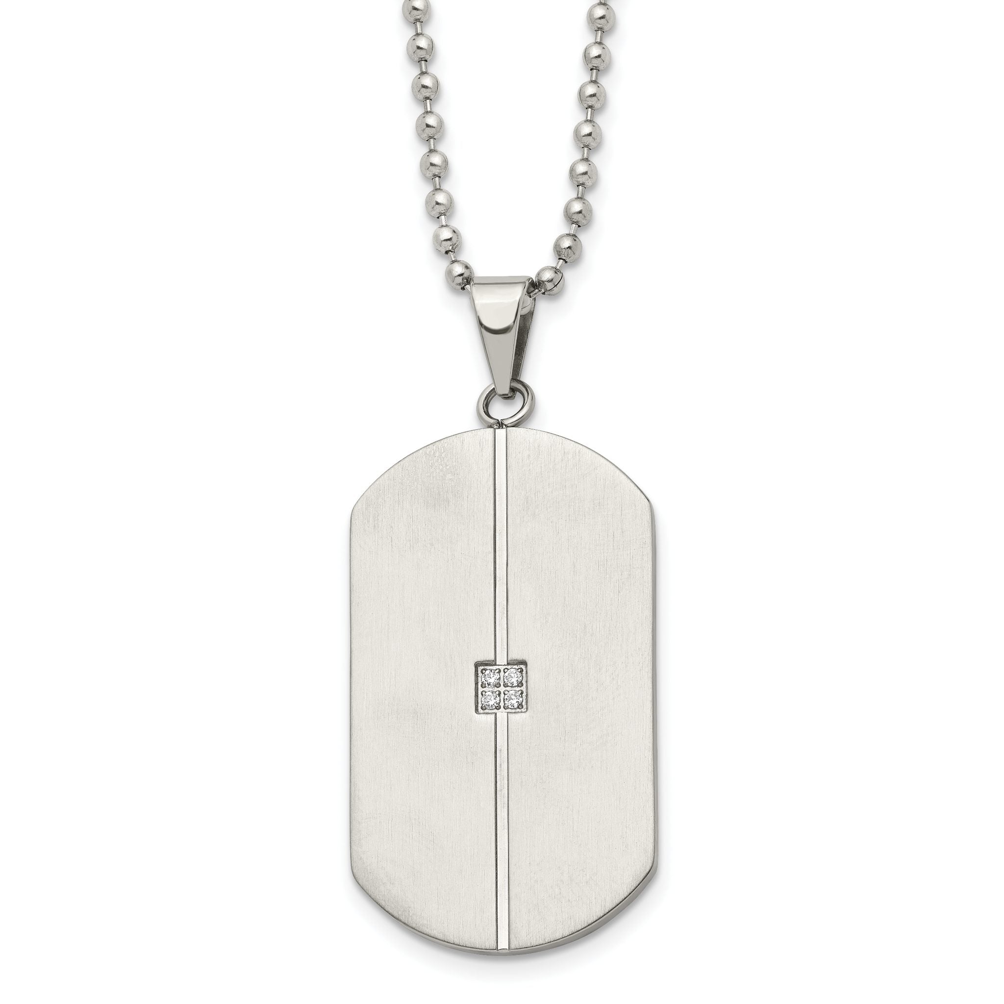 Chisel Stainless Steel Brushed and Polished with CZ Dog Tag on a 20 inch Ball Chain Necklace Main image