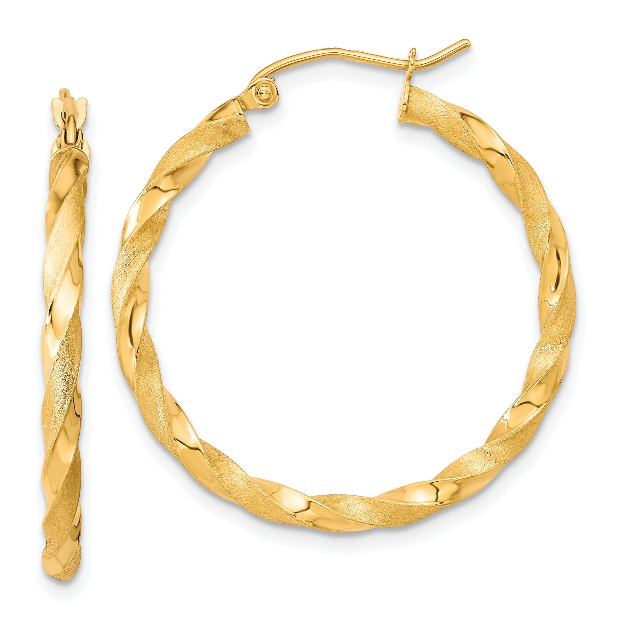 10k Polished & Satin Twisted Hoop Earrings Main image