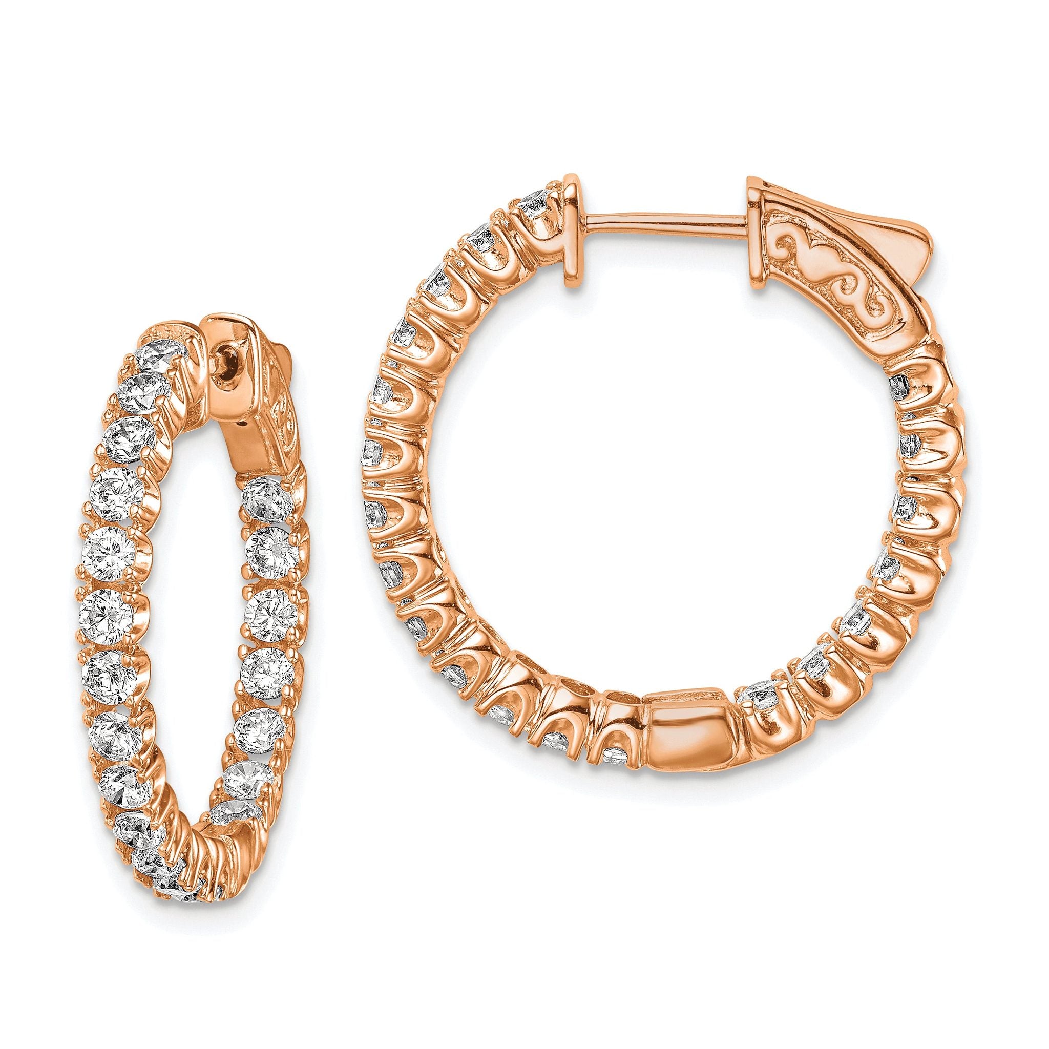 Sterling Shimmer Sterling Silver Rose-tone Rose Gold-plated 40 Stone 2.25mm CZ In and Out Round Hinged Hoop Earrings Main image