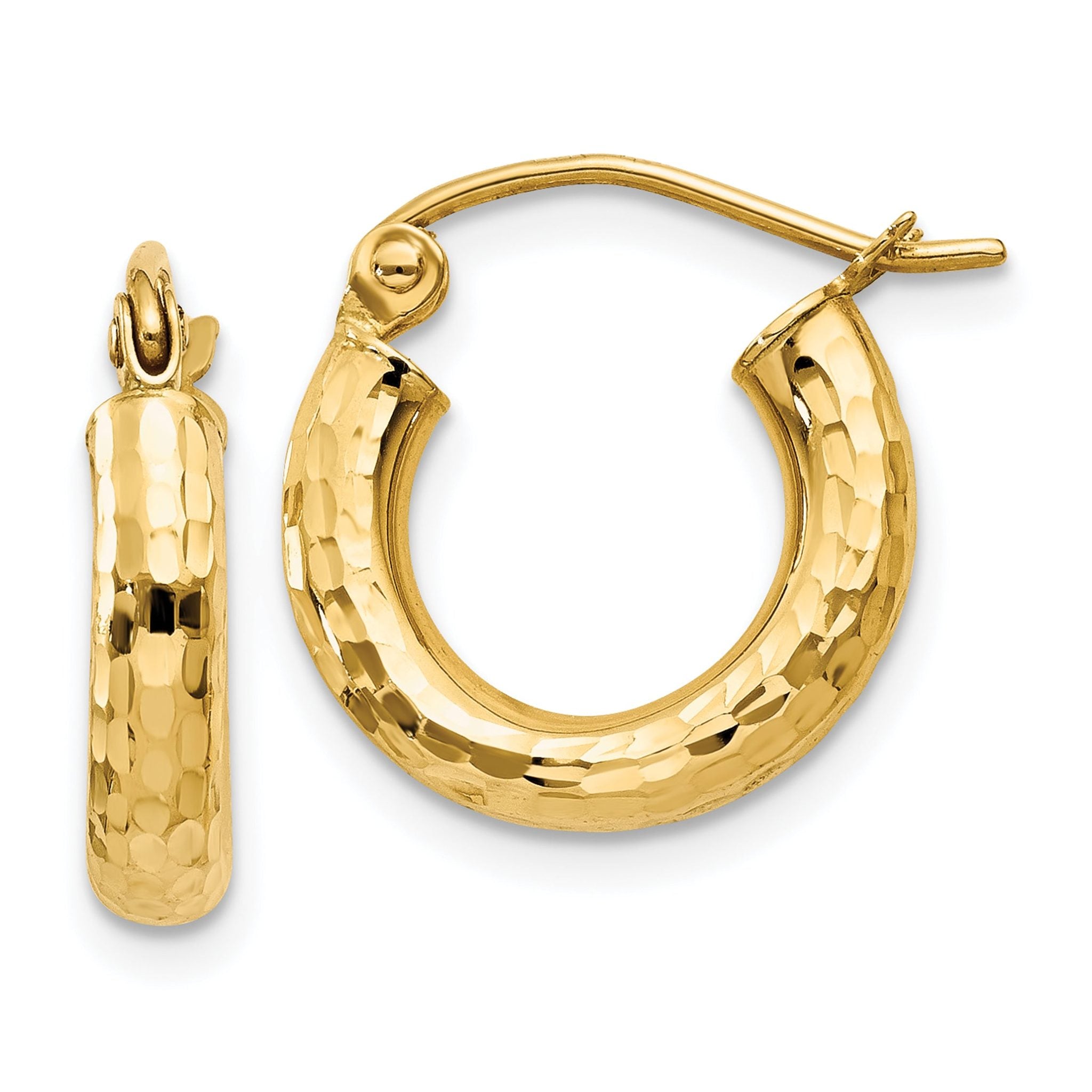 10K Gold Diamond-Cut Round Hoop Earrings with Polished Finish Main image