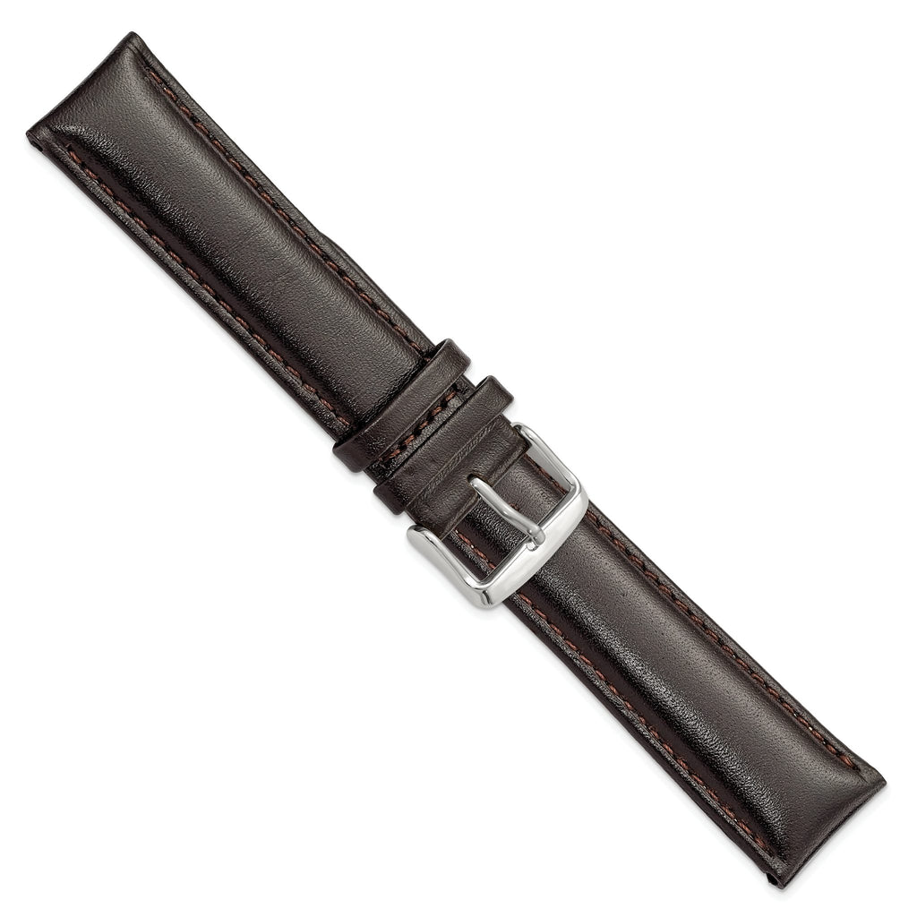 Dark Brown Leather Watch Band in Chronograph Style, 22mm