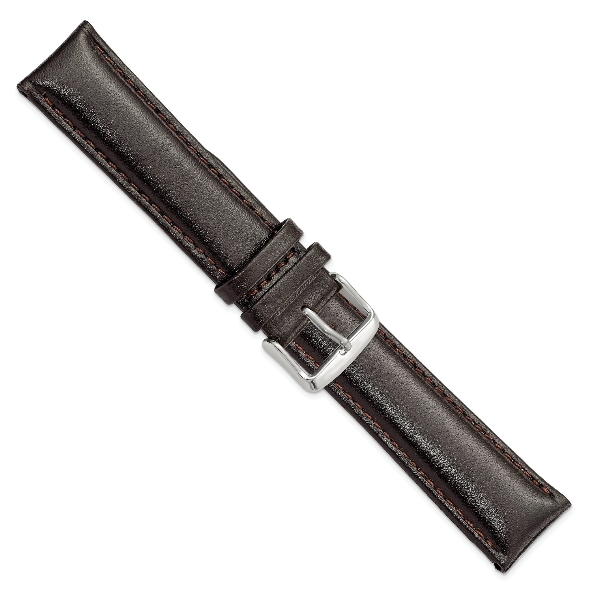 Dark Brown Leather Watch Band in Chronograph Style, 22mm