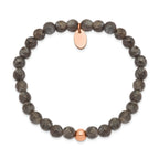 Stainless Steel Polished Rose IP-plated 6mm Spectrolite Beaded Stretch Bracelet for Women
