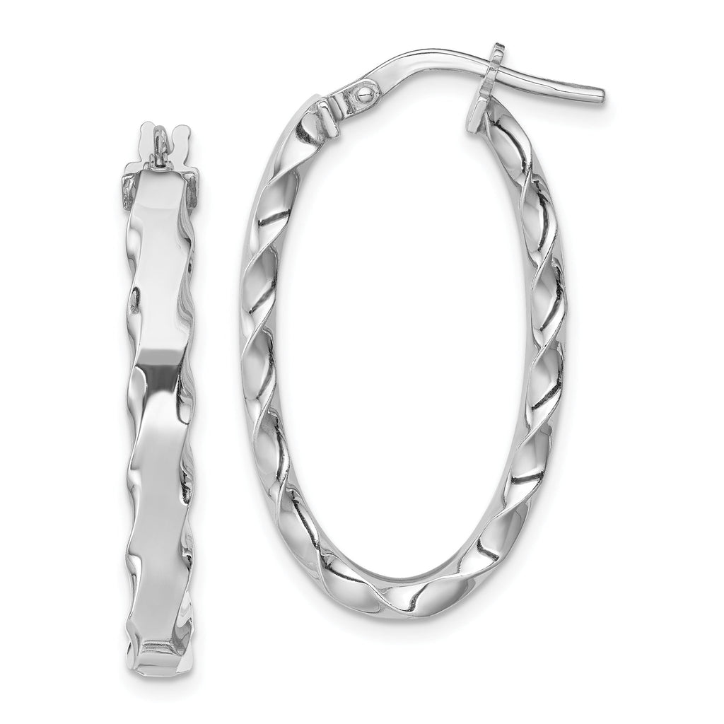 Sterling Silver 925 Scalloped Oval Hoop Earrings with Polished Rhodium Finish
