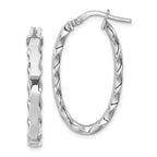 Sterling Silver 925 Scalloped Oval Hoop Earrings with Polished Rhodium Finish