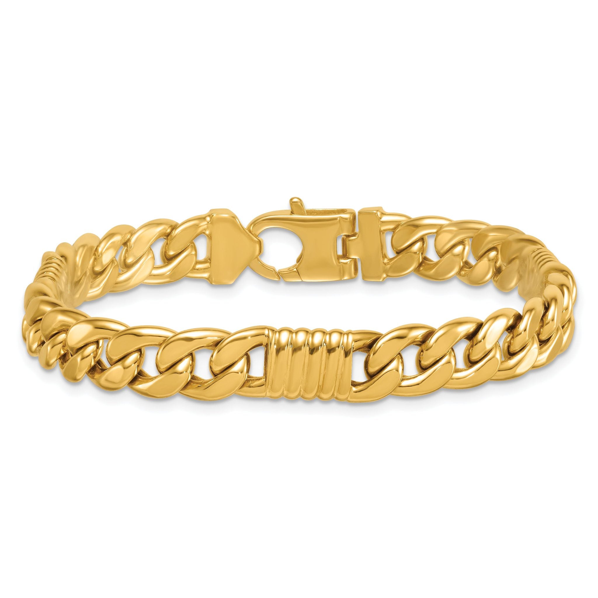 14k Polished 8.75mm Fancy Curb Chain 8.5 inch Mens Bracelet