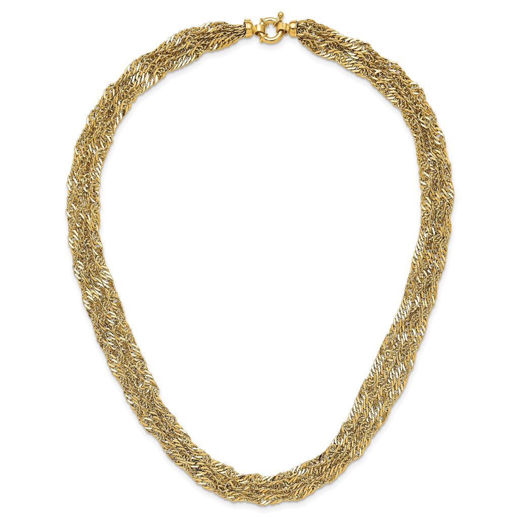 14K Polished/Diamond-cut Multi-strand Singapore Necklace