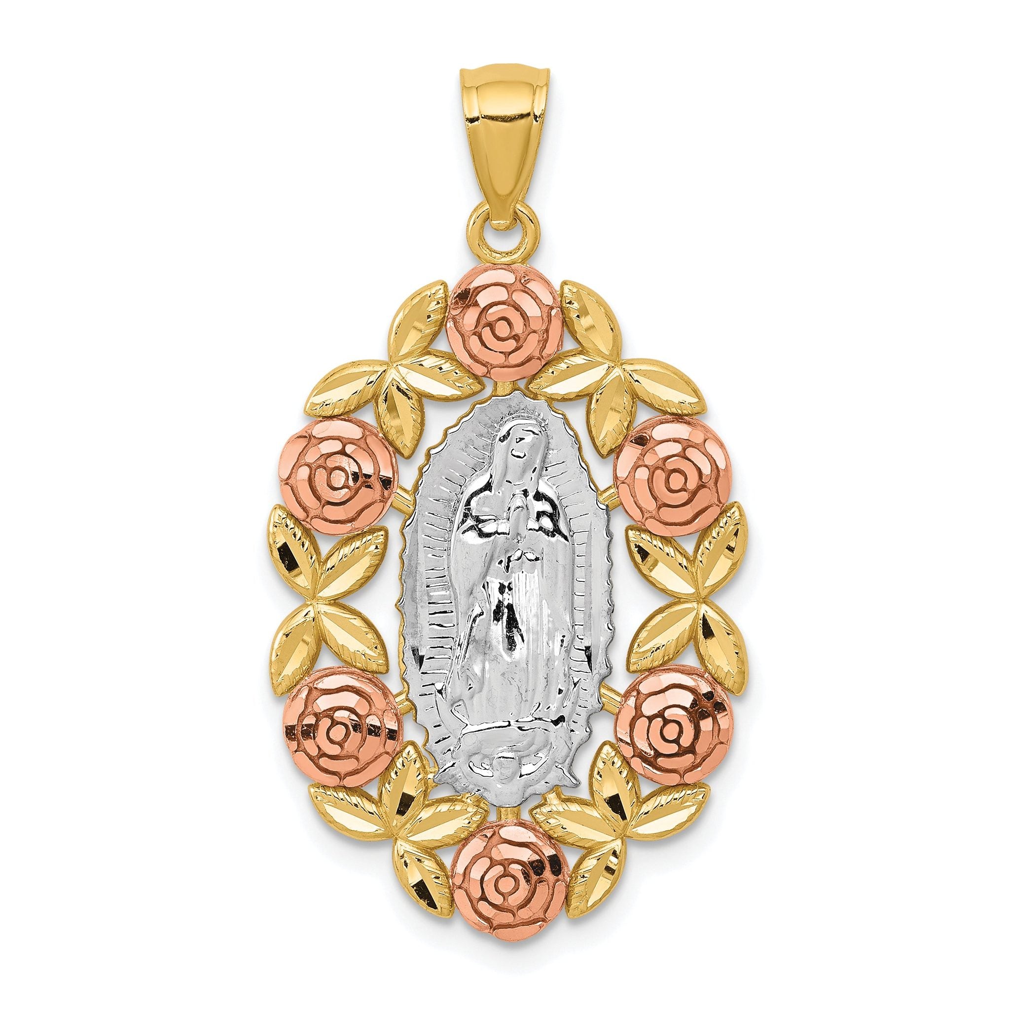 14K Two-Tone Gold Lady of Guadalupe Pendant with White Rhodium and Polished Finish Main image