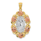 14K Two-Tone Gold Lady of Guadalupe Pendant with White Rhodium and Polished Finish