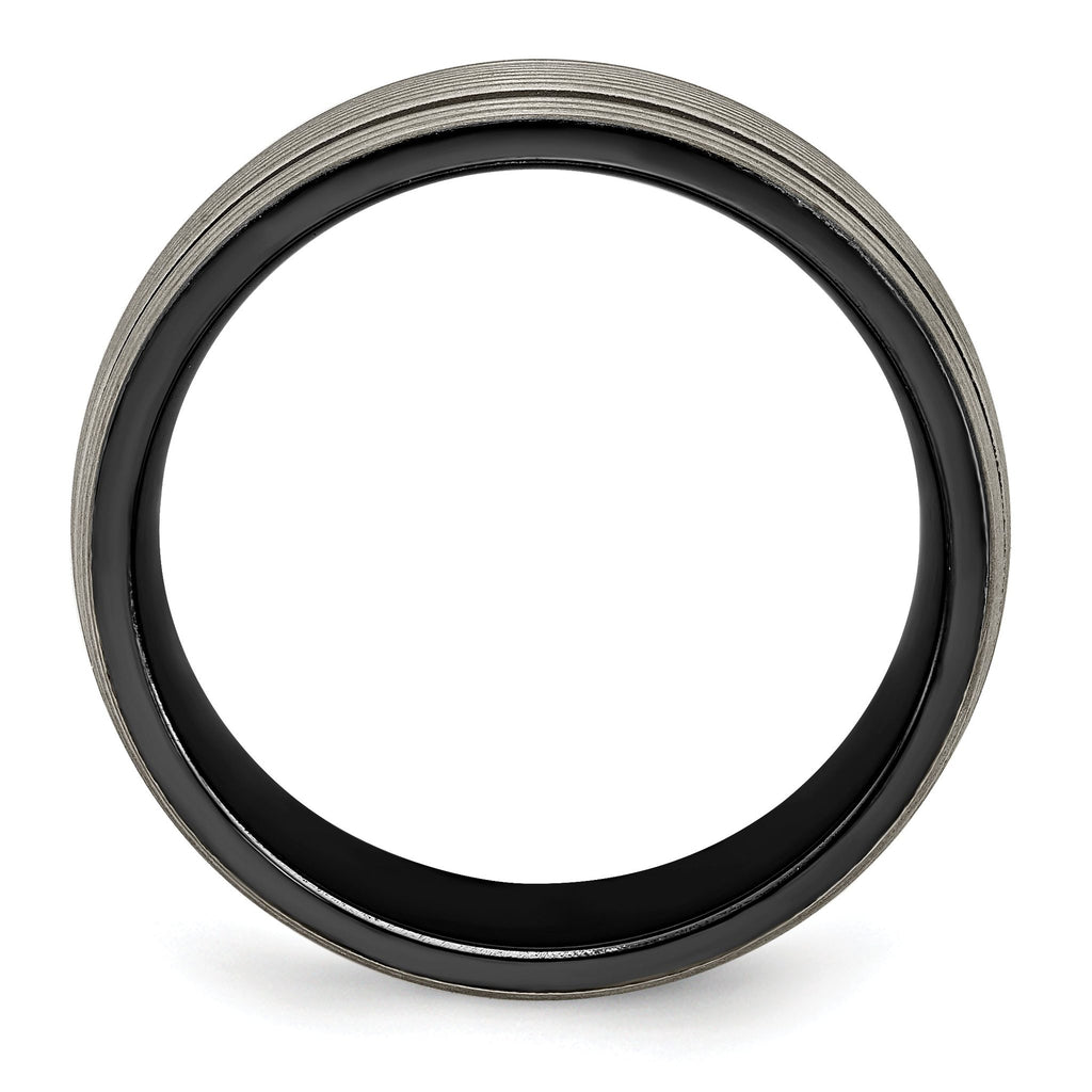 Titanium Wedding Band with Grooved Texture and Polished Finish