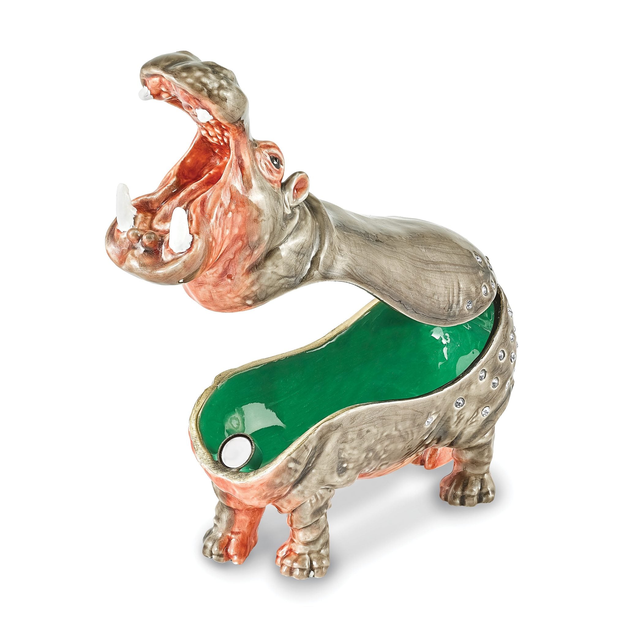 Luxury Giftware by Jere Pewter Bejeweled Crystals Silver-tone Enameled HENRY Hippo Trinket Box with Matching 18 Inch Necklace Secondary image