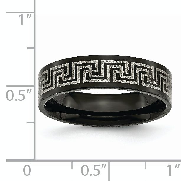 Greek Key Wedding Band in Titanium with Black IP, 6mm
