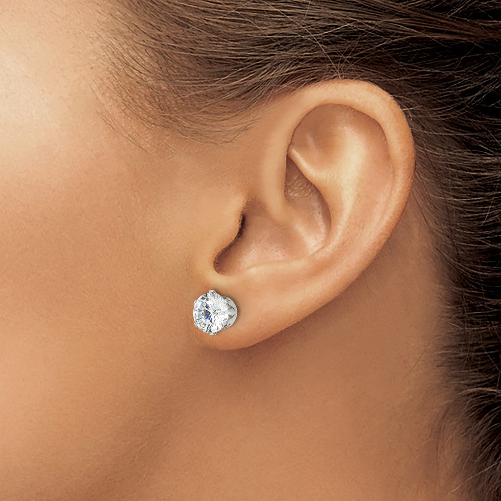 Stainless Steel Polished Round Cubic Zirconia Stud Earrings