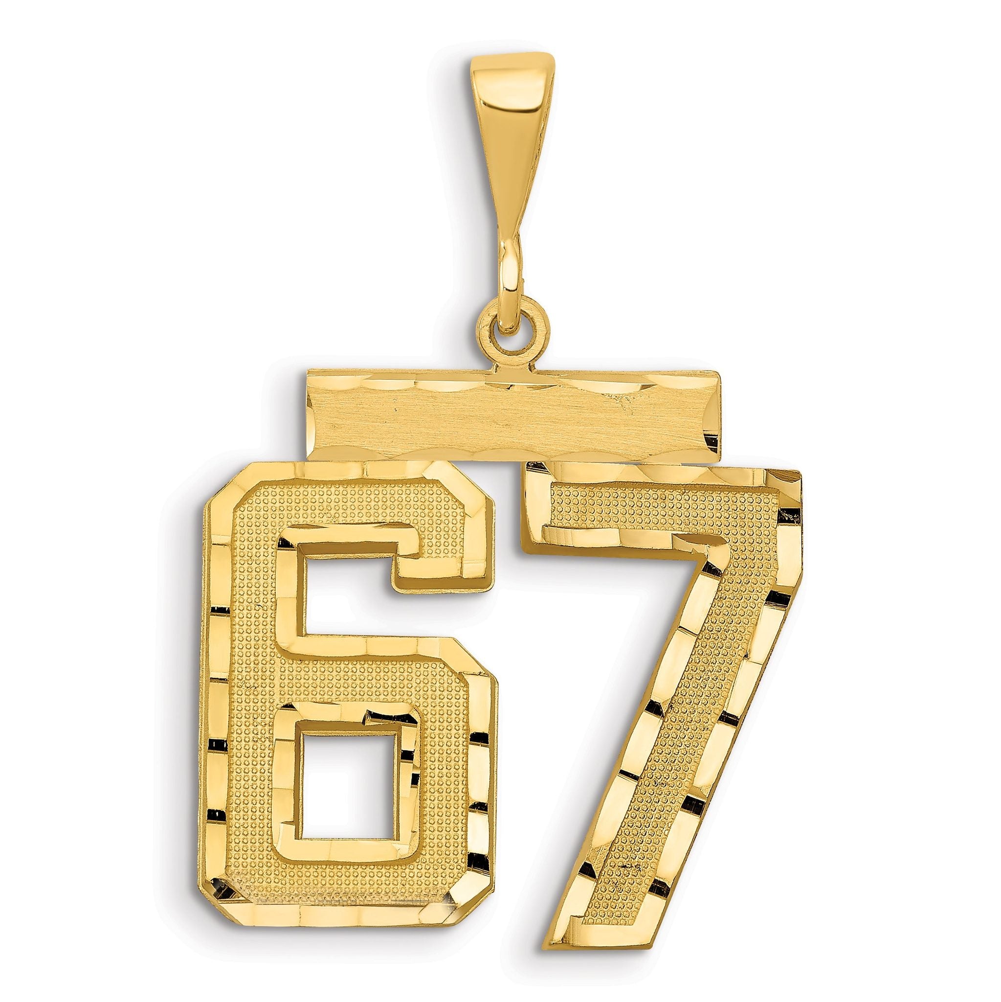 14K Gold Large Diamond-Cut Number 67 Charm with Brushed Finish Main image