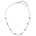 Sterling Silver Rhodium-plated Polished and Beaded Bezel-set Round Red CZ 16 Inch with 2 Inch Extension Necklace