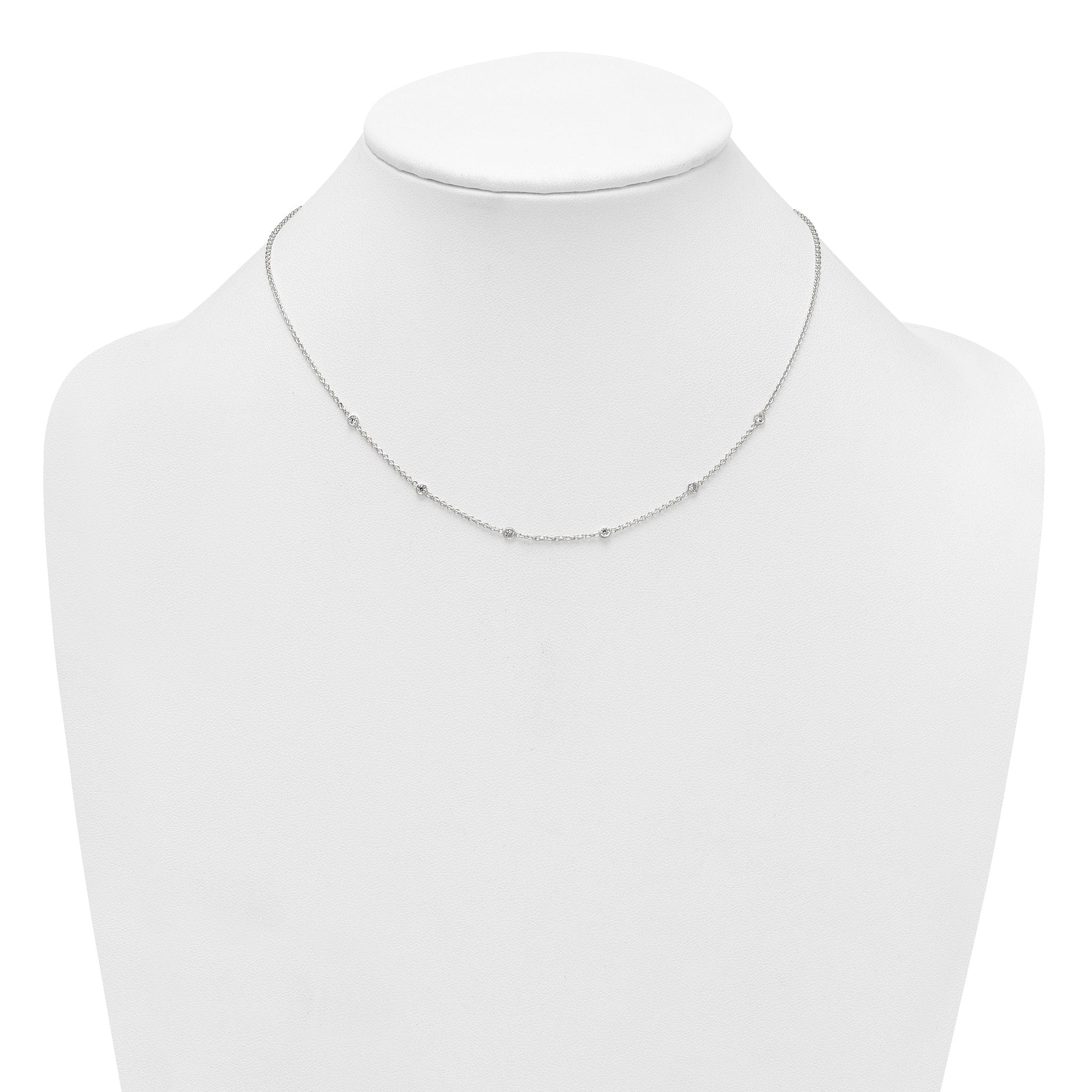 Sterling Silver Polished White CZ 6-Station 16.5 with 1 inch Extension Necklace