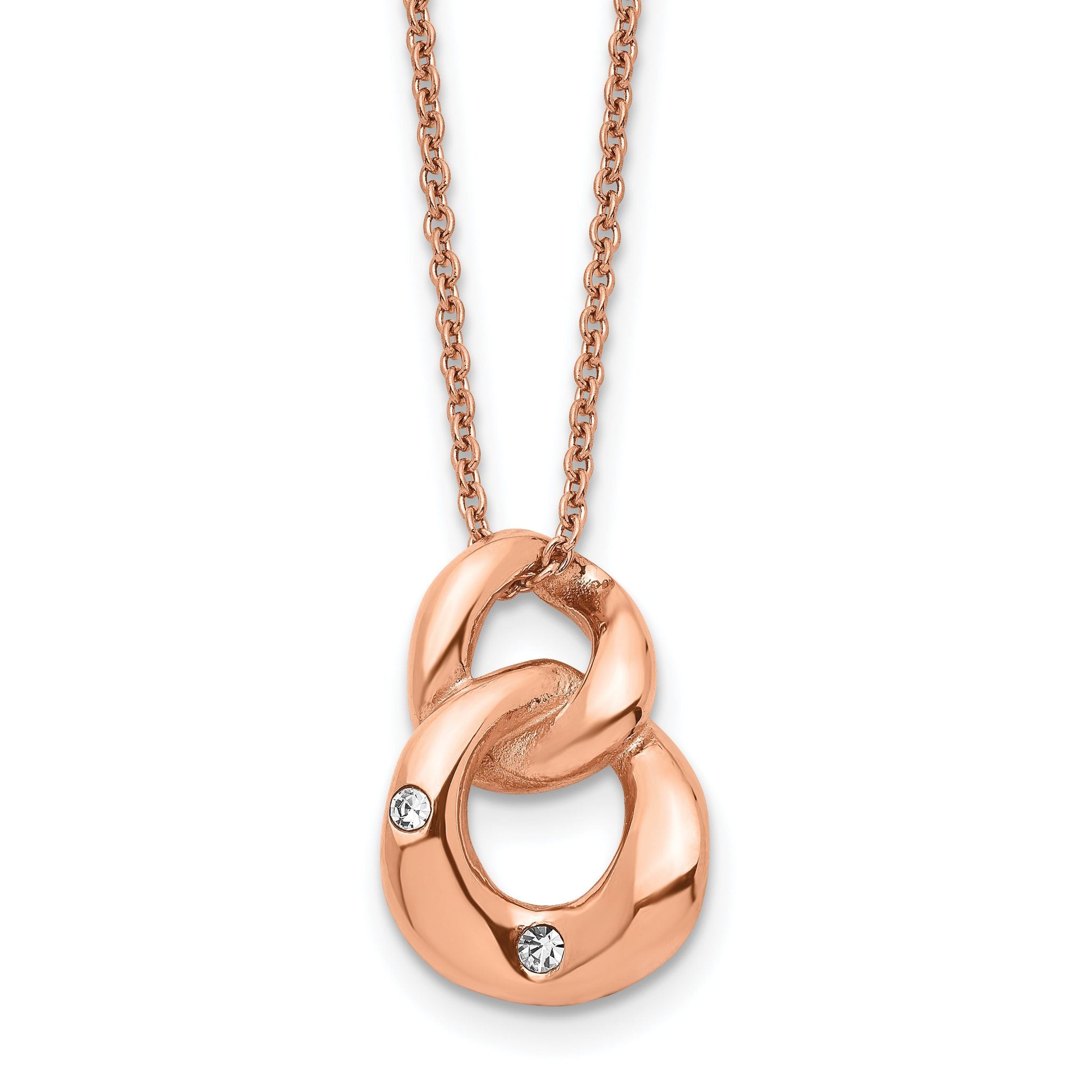 Two-Loop Crystal Necklace in Rose-Plated Stainless Steel, 18" Main image