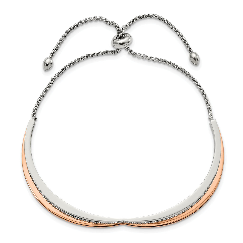 Stainless Steel Polished Rose IP-plated with Crystal Heart Shaped Adjustable Bangle Bracelet for Women