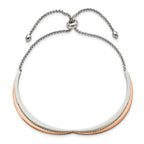 Stainless Steel Polished Rose IP-plated with Crystal Heart Shaped Adjustable Bangle Bracelet for Women