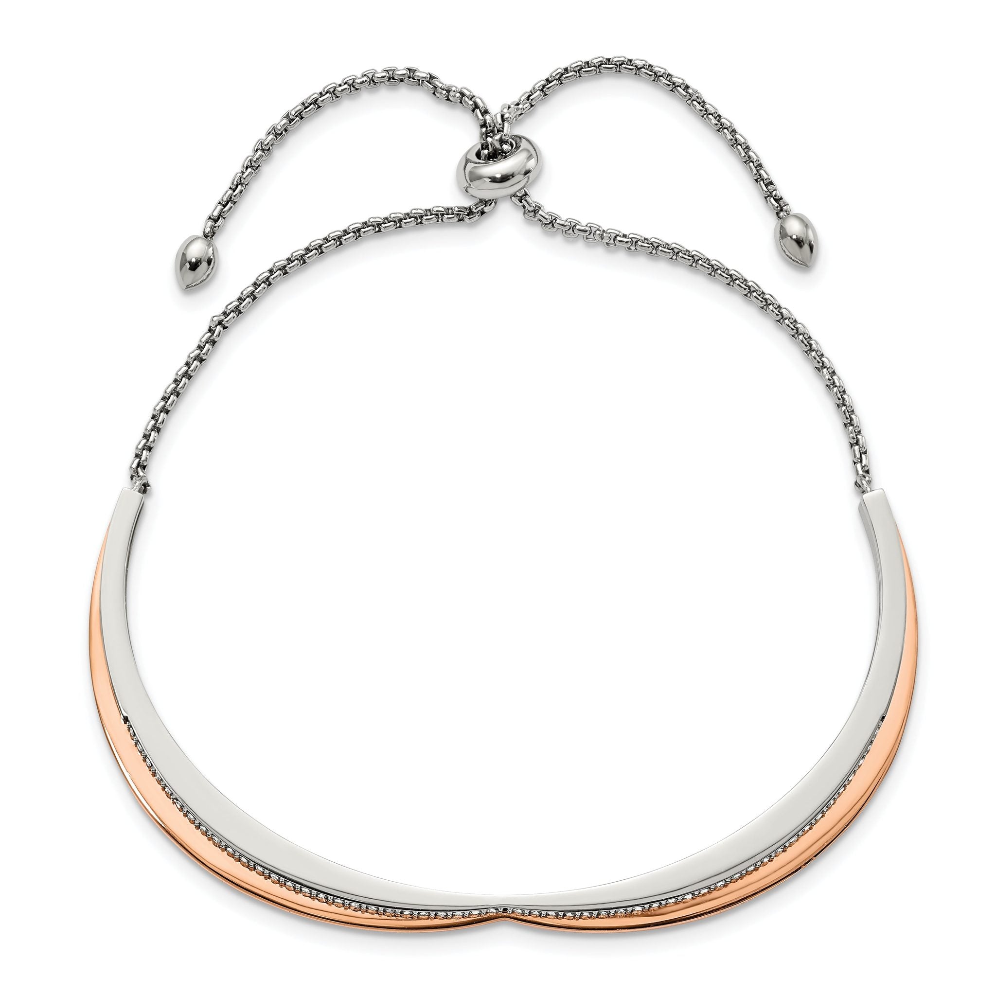 Stainless Steel Polished Rose IP-plated with Crystal Heart Shaped Adjustable Bangle Bracelet for Women