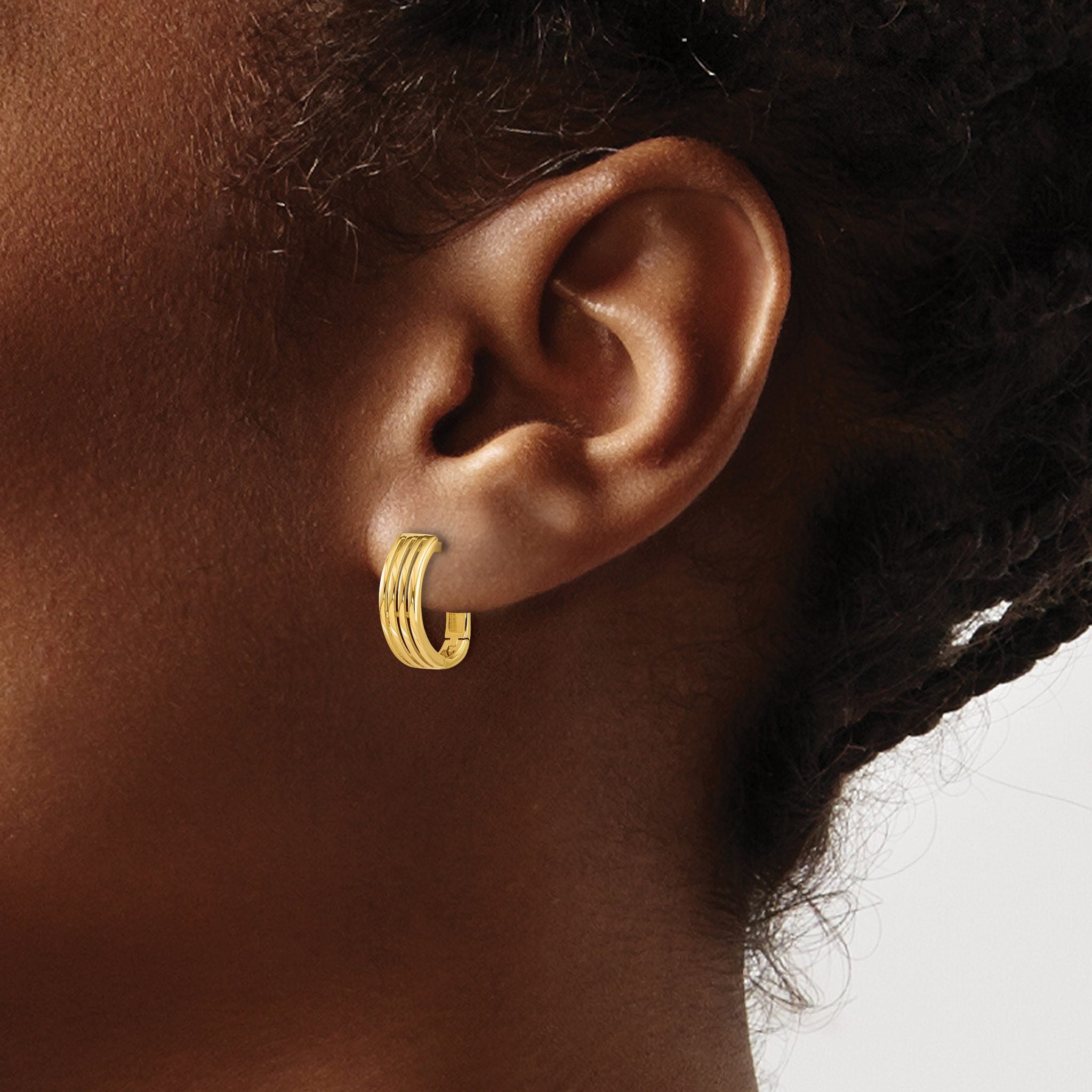14K Polished and Grooved Hinged Hoop Earrings