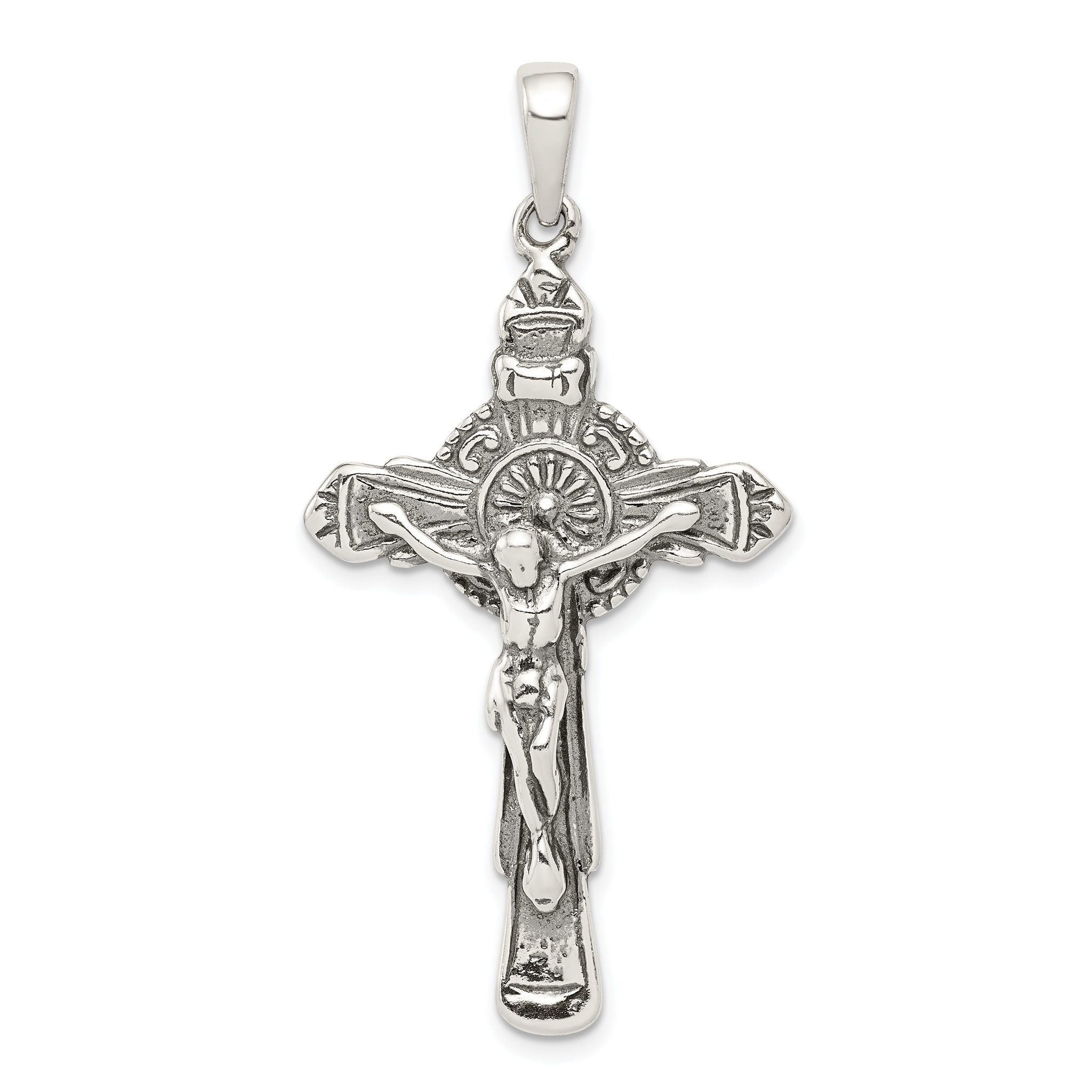 Sterling Silver 925 Polished Iona Crucifix Pendant Elegant Antique Design Main image