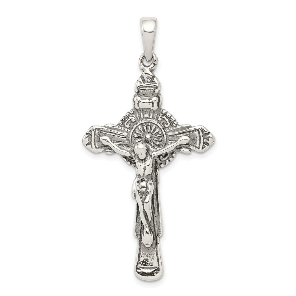 Sterling Silver 925 Polished Iona Crucifix Pendant Elegant Antique Design