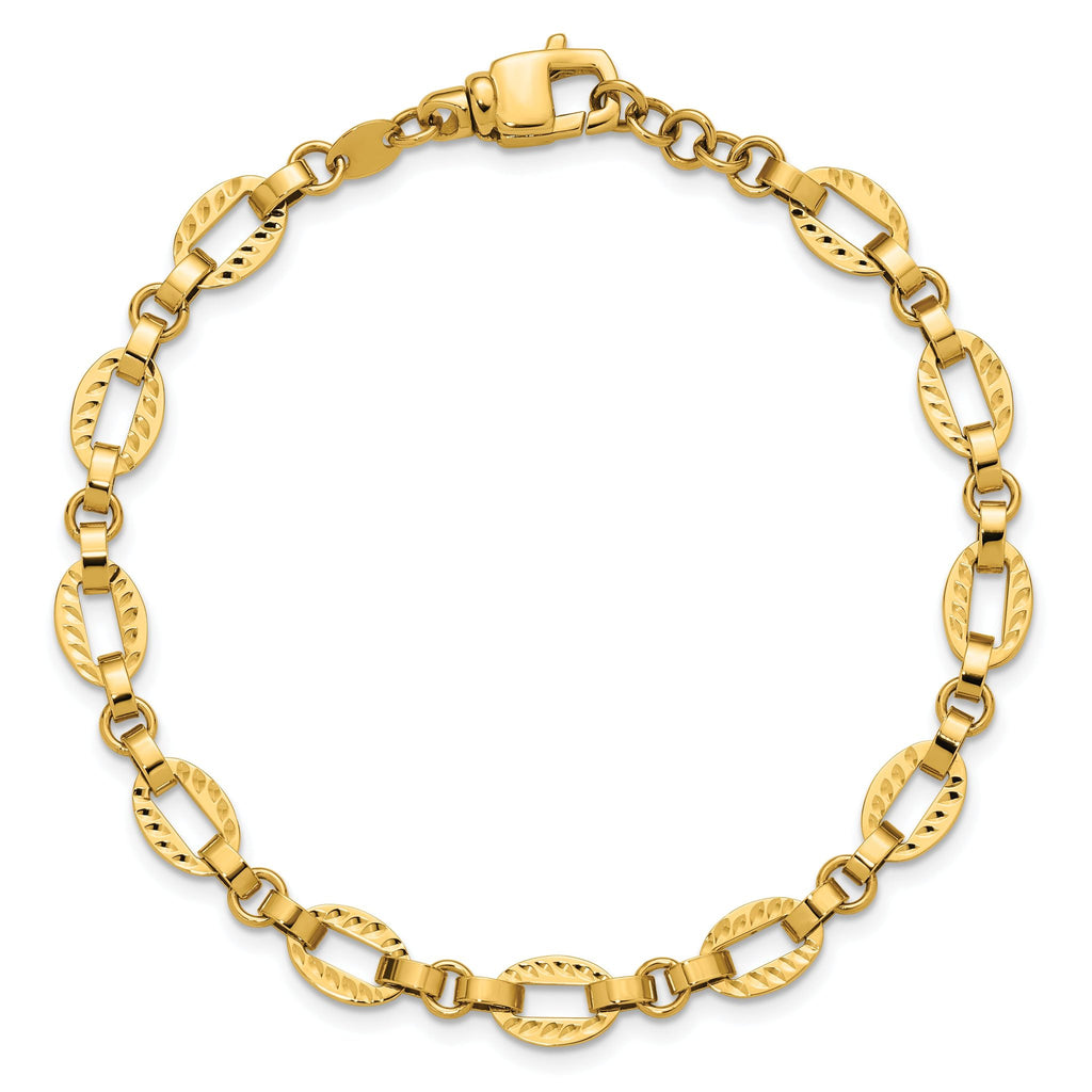14K Polished and Diamond-cut Fancy Link w/.5in Ext. Bracelet