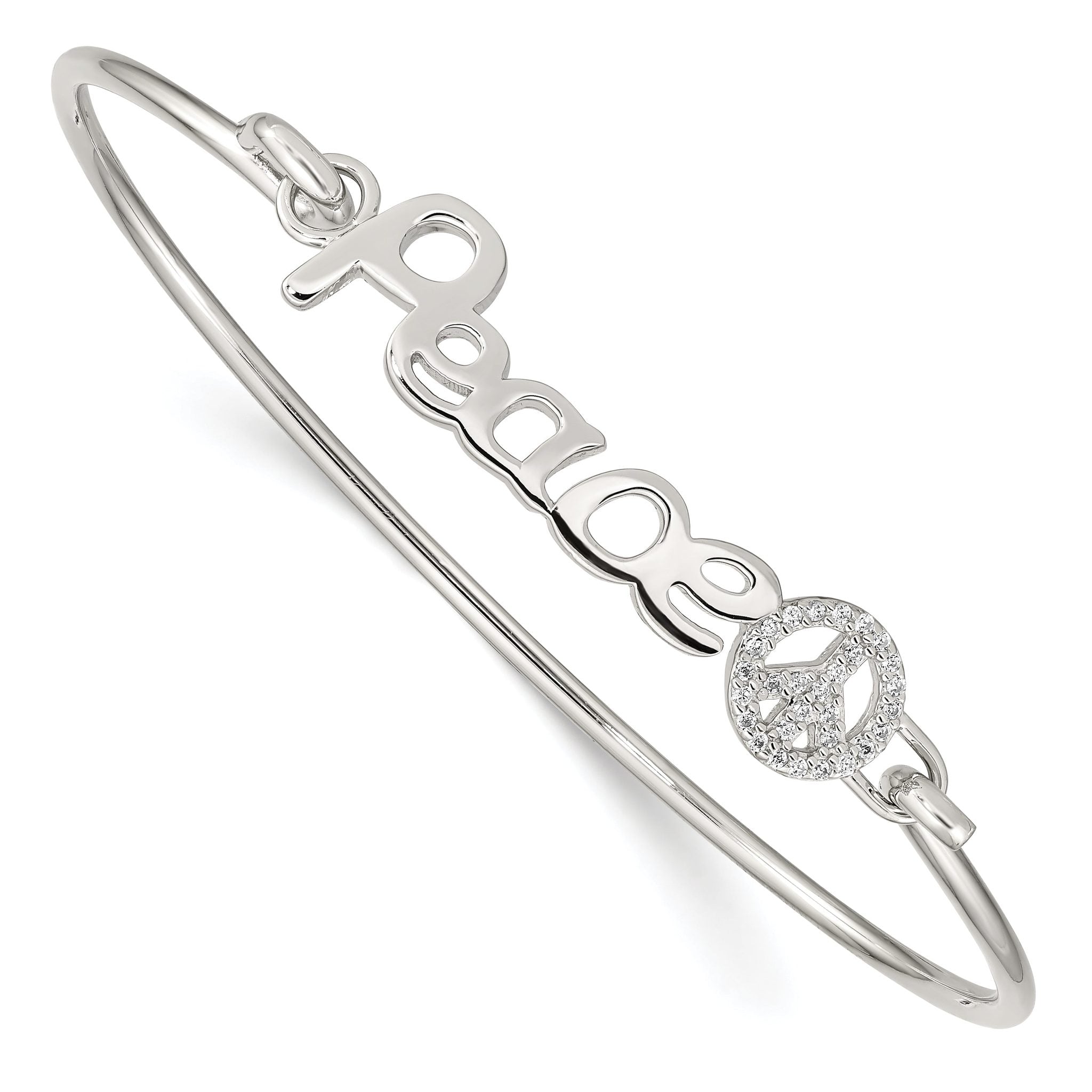 Sterling Silver 925 Polished CZ Peace Bangle with Rhodium Plating Main image