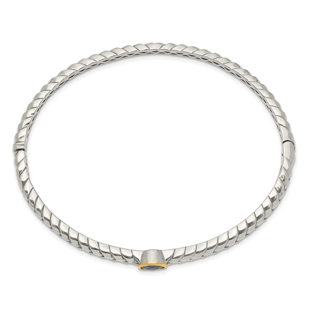 Sterling Silver 14K Gold London Blue Topaz Bangle Elegant Design
