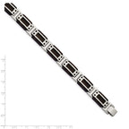 Stainless Steel Polished Black IP-plated with Black Carbon Fiber Inlay Link Bracelet for Men