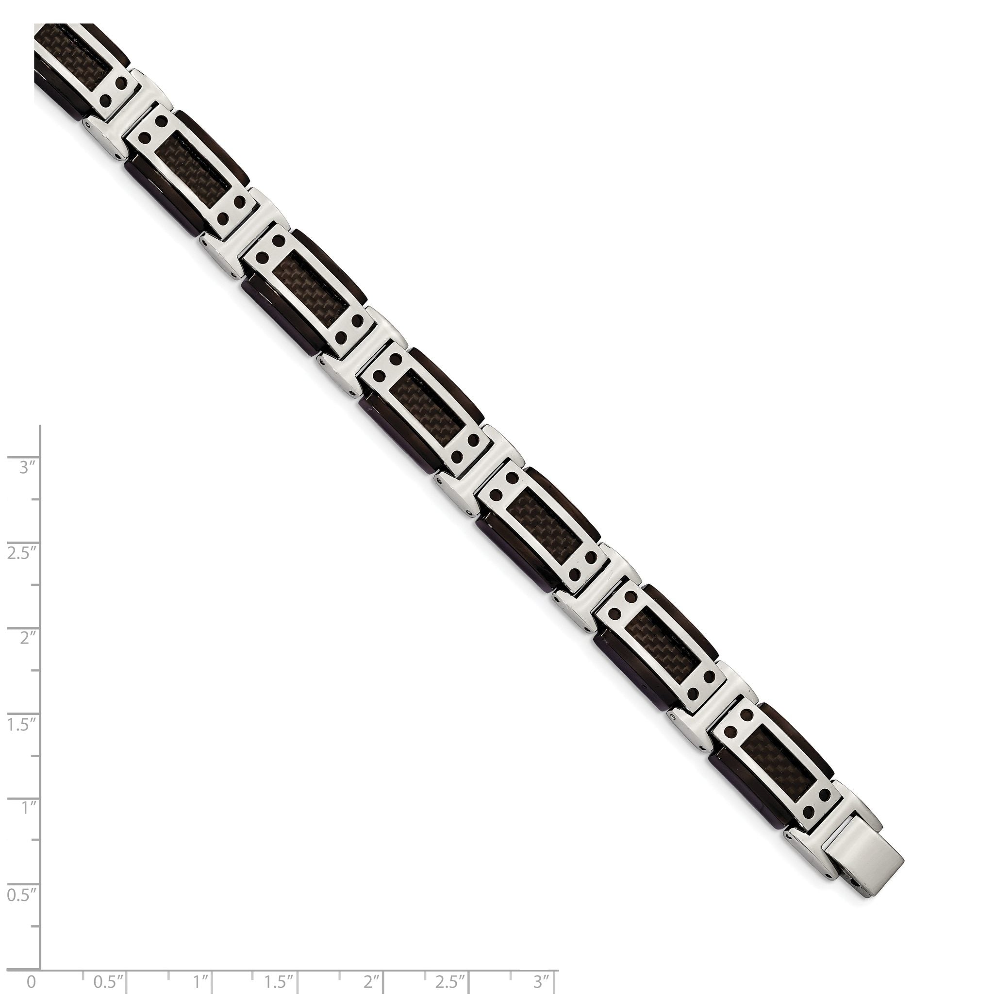 Stainless Steel Polished Black IP-plated with Black Carbon Fiber Inlay Link Bracelet for Men