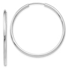 14K White Gold Polished Endless Hoop Earrings 2mm Elegant 40mm Design Women's