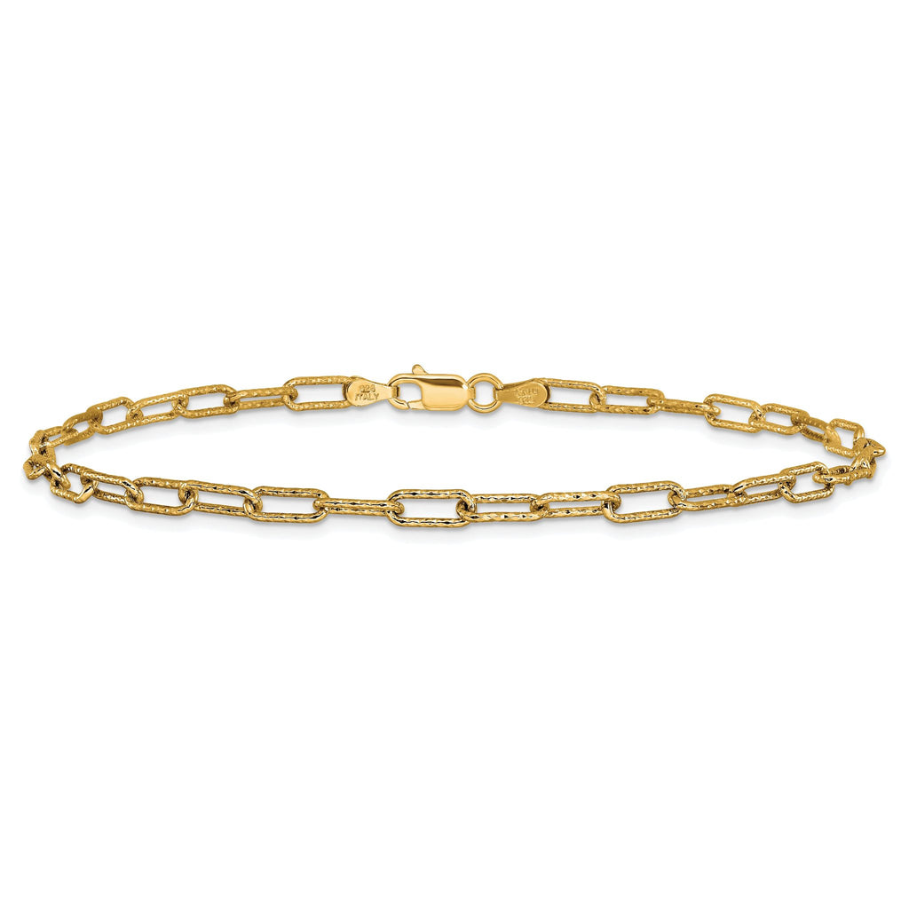 Sterling Silver Gold-plated Polished Textured Link Anklet