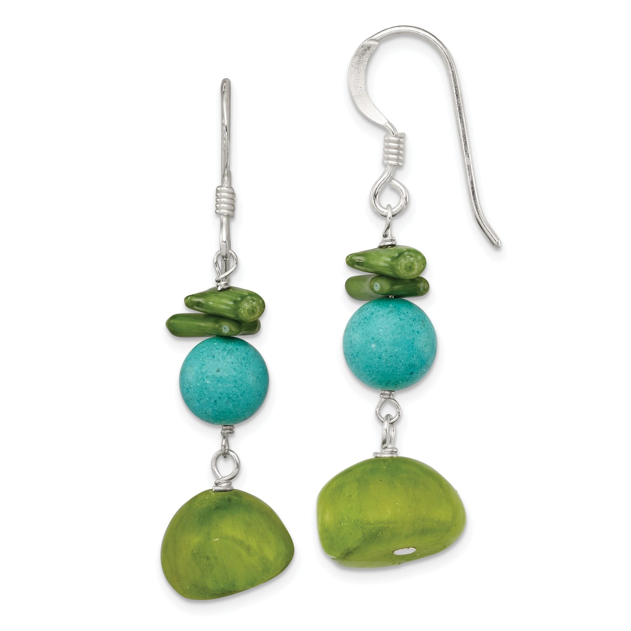 Sterling Silver Jade/Green Coral/Blue Dyed Howlite Dangle Earrings Main image