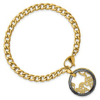 Stainless Steel Yellow IP-plated Black Ceramic Polished & Lasercut Circle Bracelet for Women