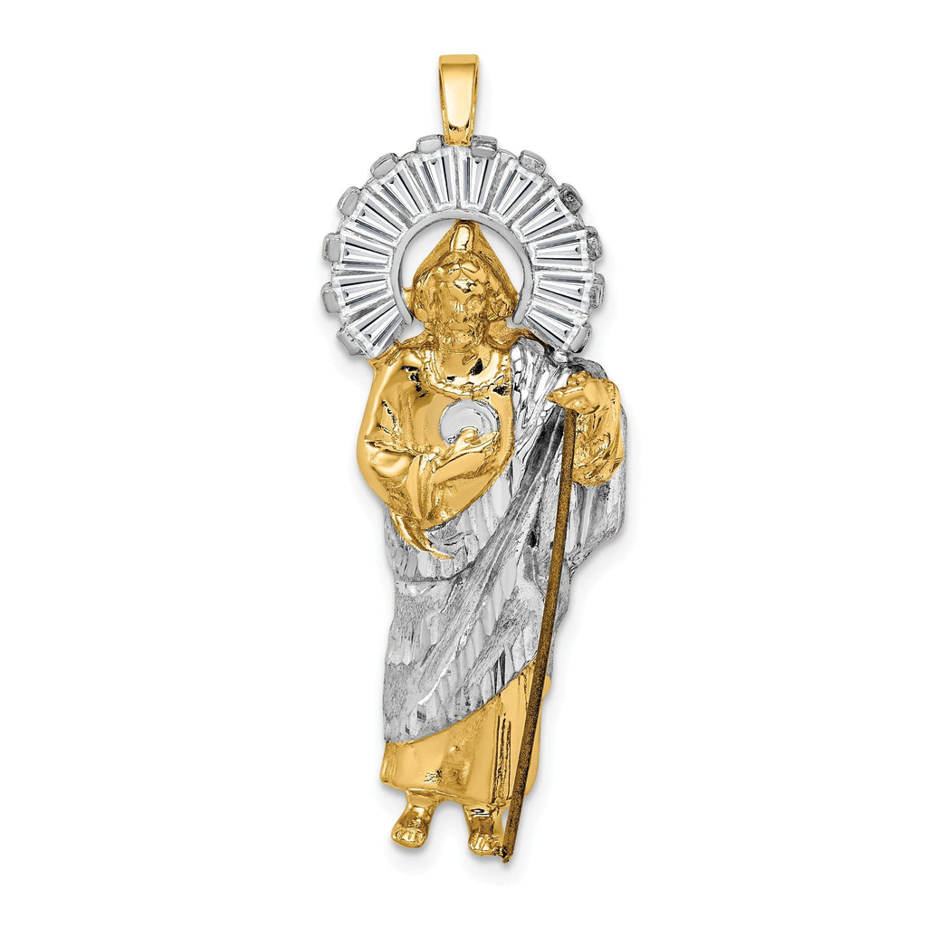 14K Gold St. Jude Pendant with Rhodium Accents and CZ Detailing