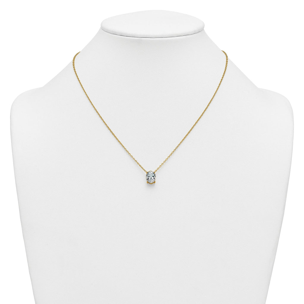 14k 3 carat Lab Grown Diamond VS+ F+ Oval Complete Four Prong 18 inch Pendant Necklace