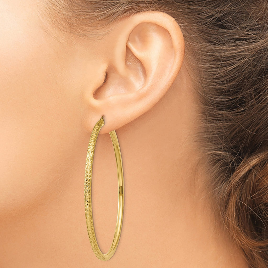 10k Diamond-cut 3mm Round Hoop Earrings