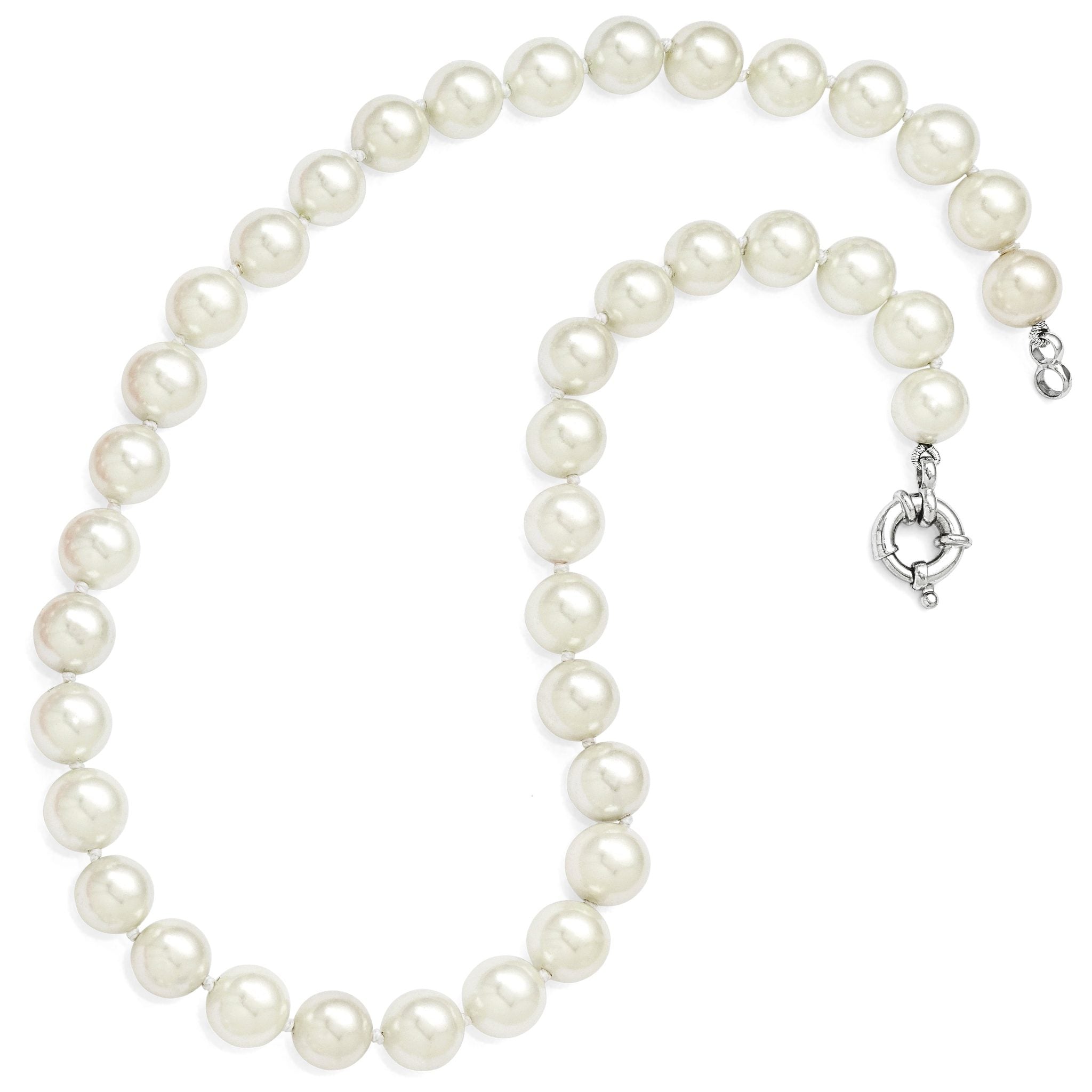 Majestik Sterling Silver Rhodium-plated 10-11mm White Imitation Shell Pearl Hand-knotted Necklace Secondary image