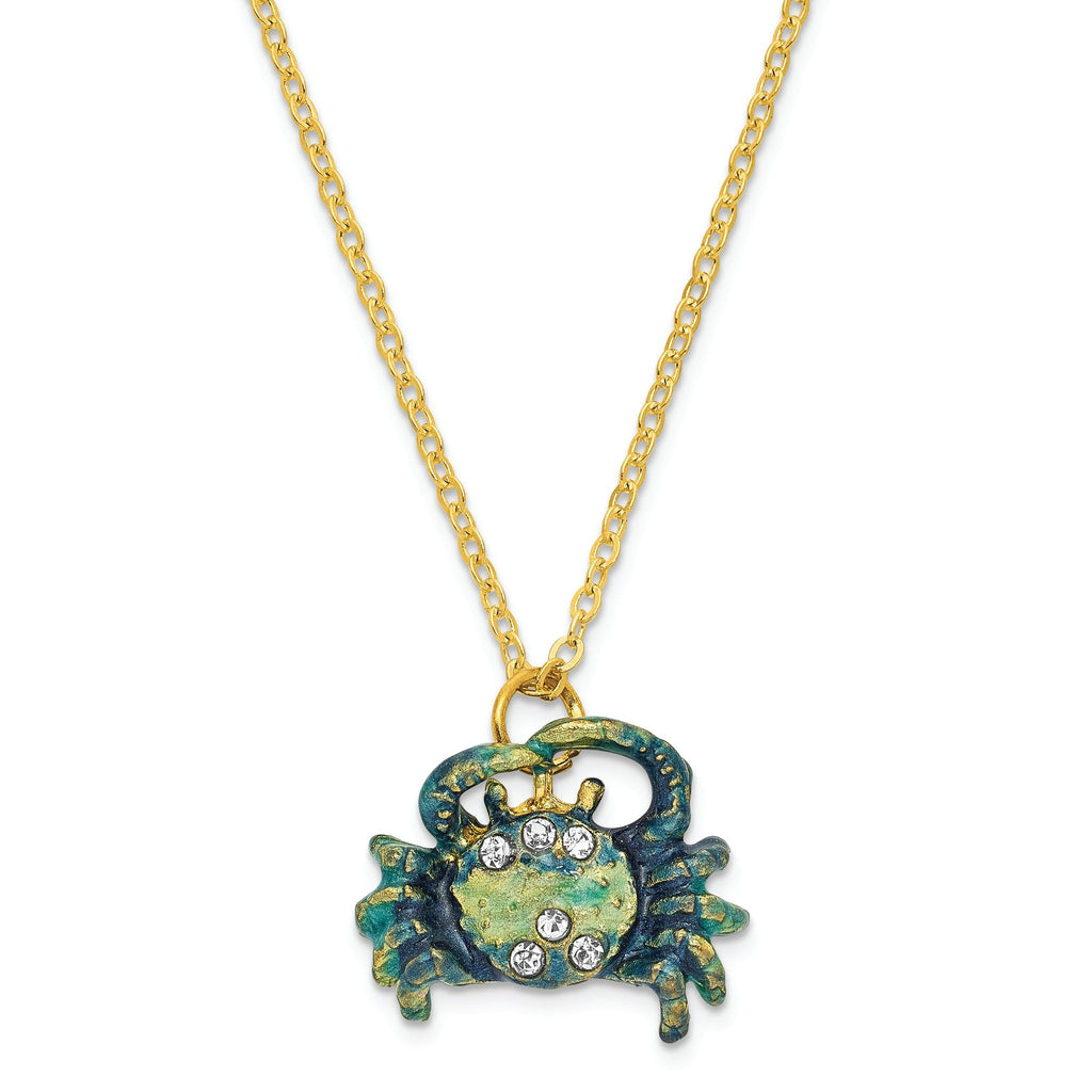 Luxury Giftware by Jere Pewter Bejeweled Crystals Gold-tone Enameled CHESAPEAKE Blue Crab Trinket Box with Matching 18 Inch Necklace