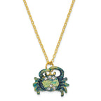 Luxury Giftware by Jere Pewter Bejeweled Crystals Gold-tone Enameled CHESAPEAKE Blue Crab Trinket Box with Matching 18 Inch Necklace