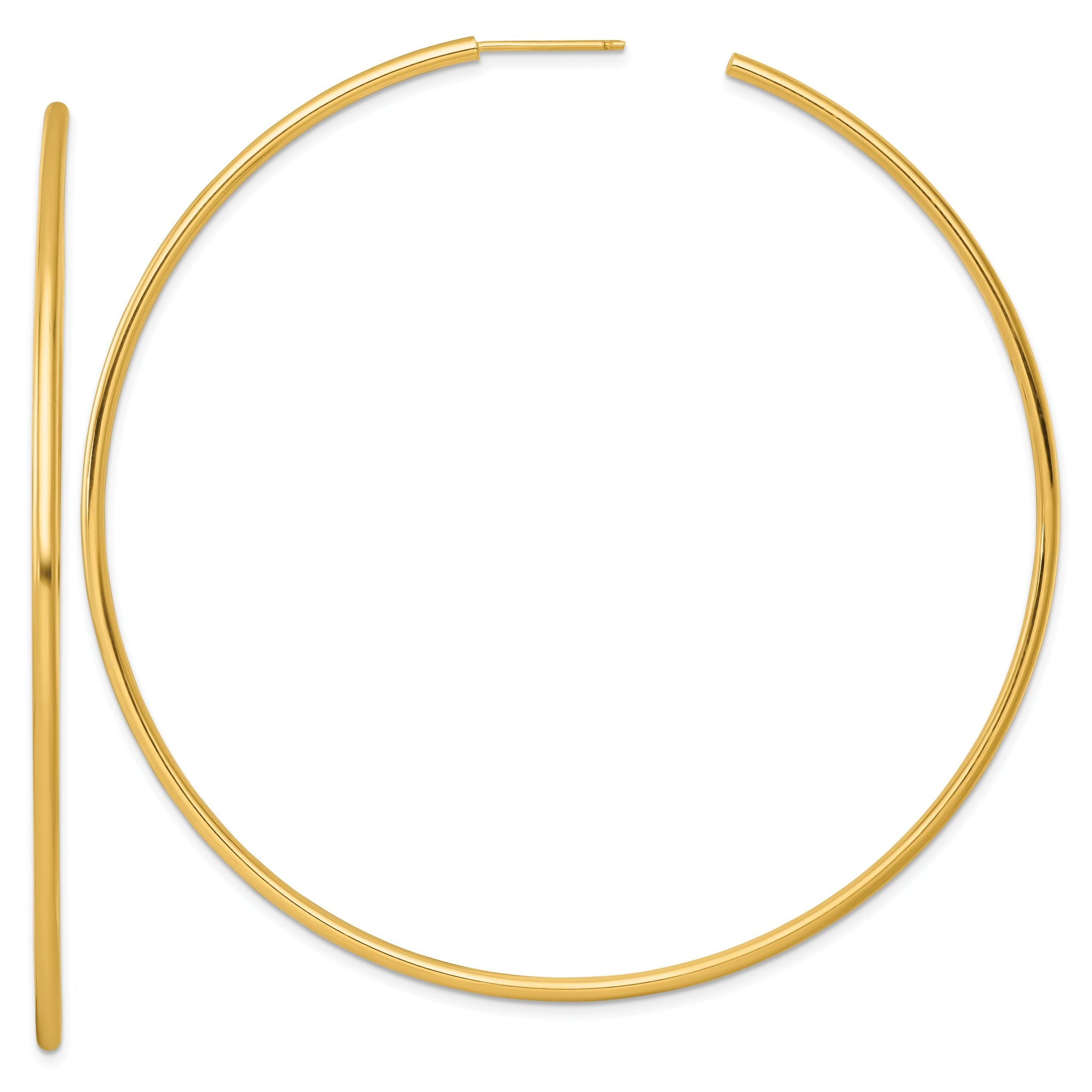 14k Polished 2.0 x 80mm Tube C-Hoop Post Earrings