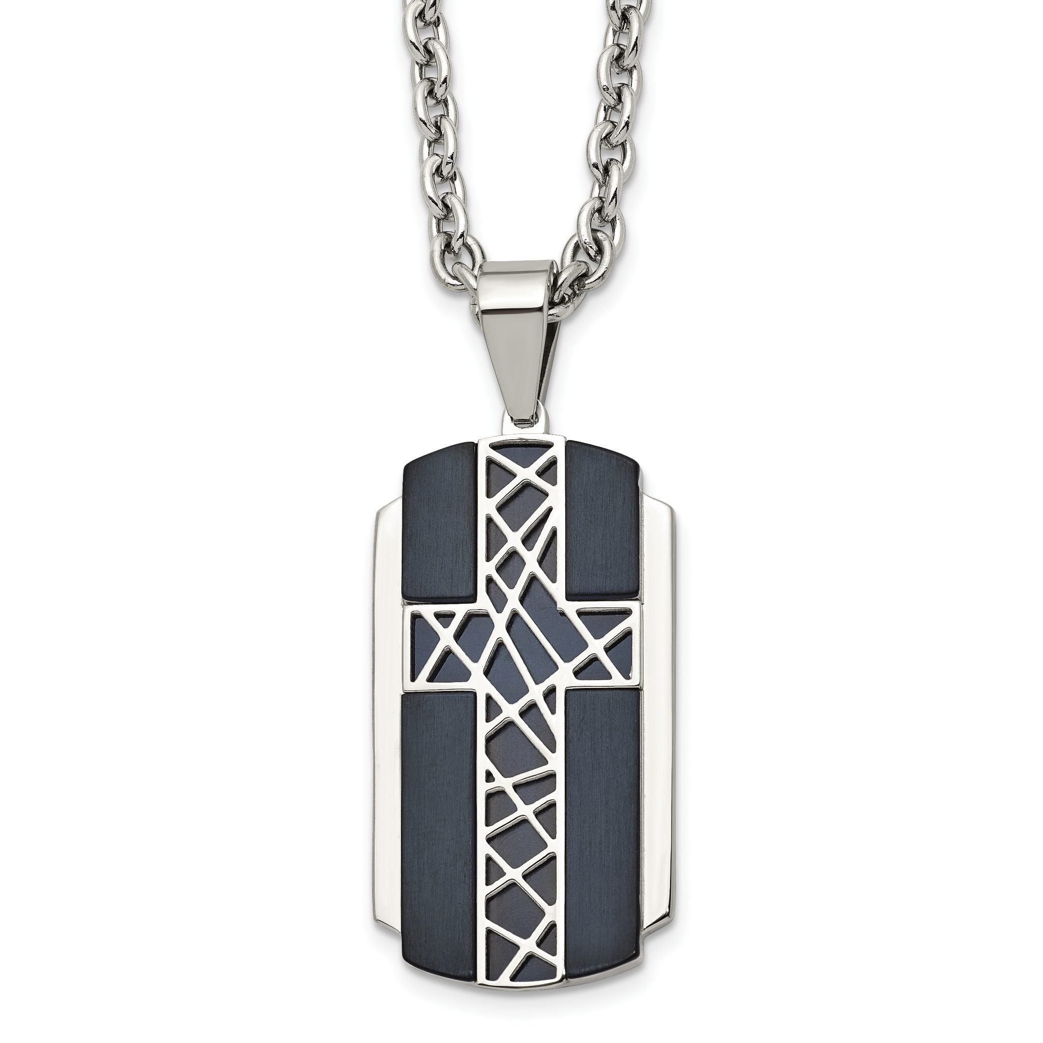 Stainless Steel Brushed and Polished Black IP-plated Cross 24in Necklace Main image